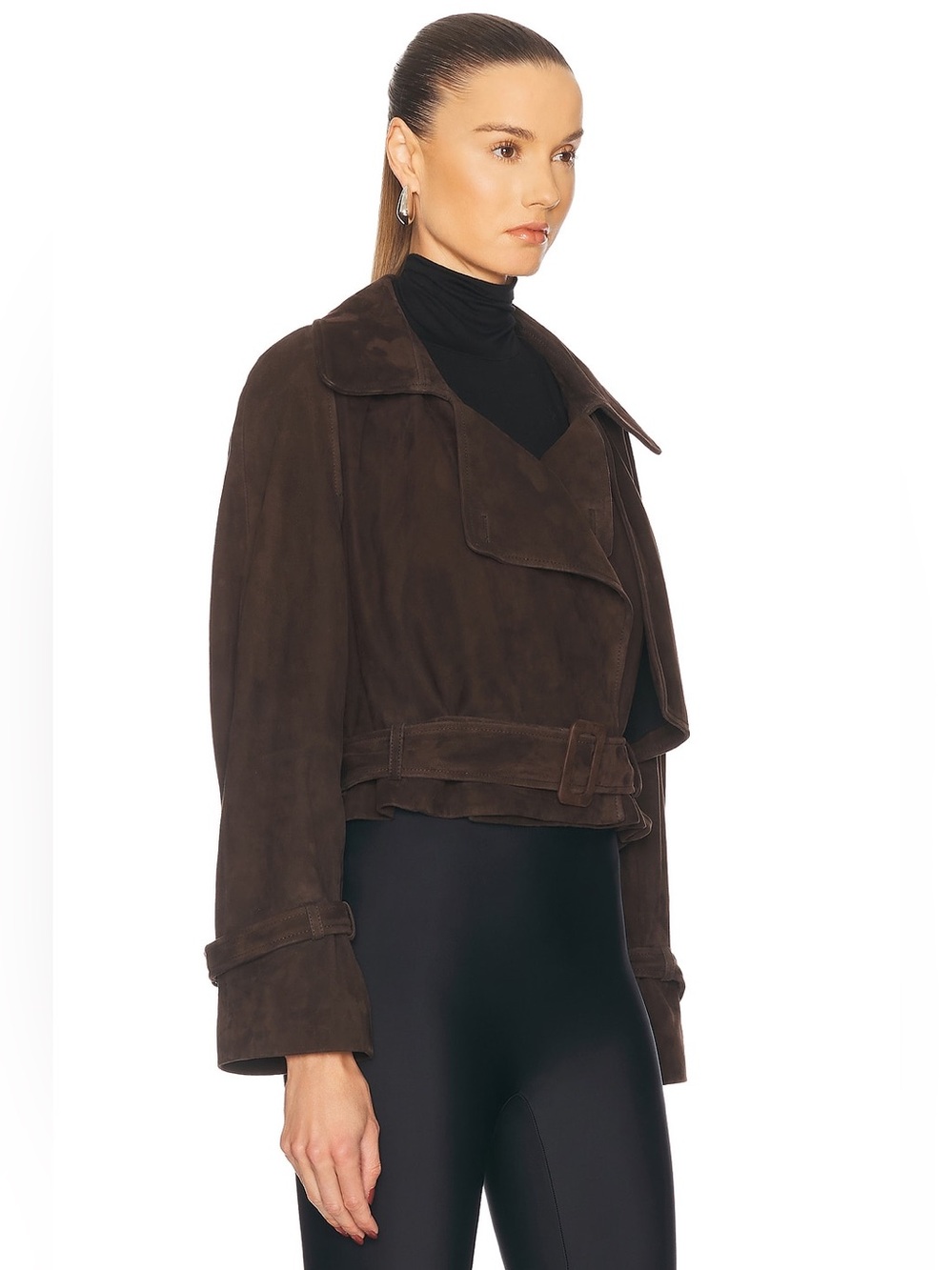 Nour Hammour Hatti Cropped Suede Jacket in chocolate brown - Picture 5 of 16